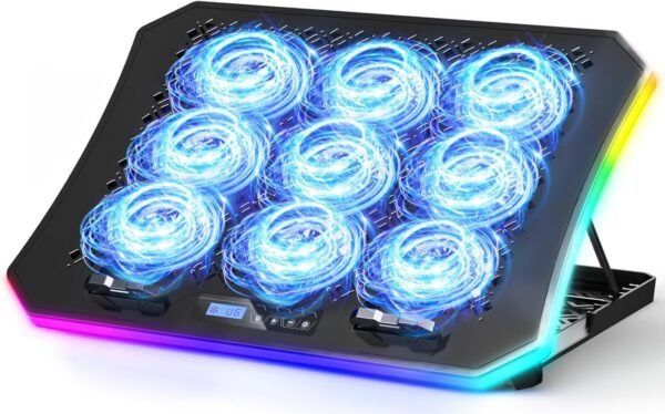Gaming Laptop Cooling Pad with 9 Quiet RGB Fans and Stand