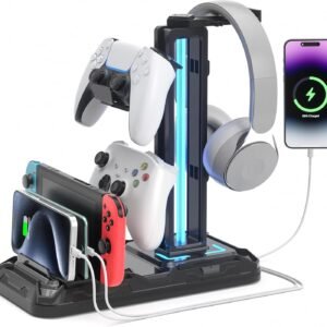 Headset Stand with Charging Station – Detachable Controller Holder with 9 Light Modes