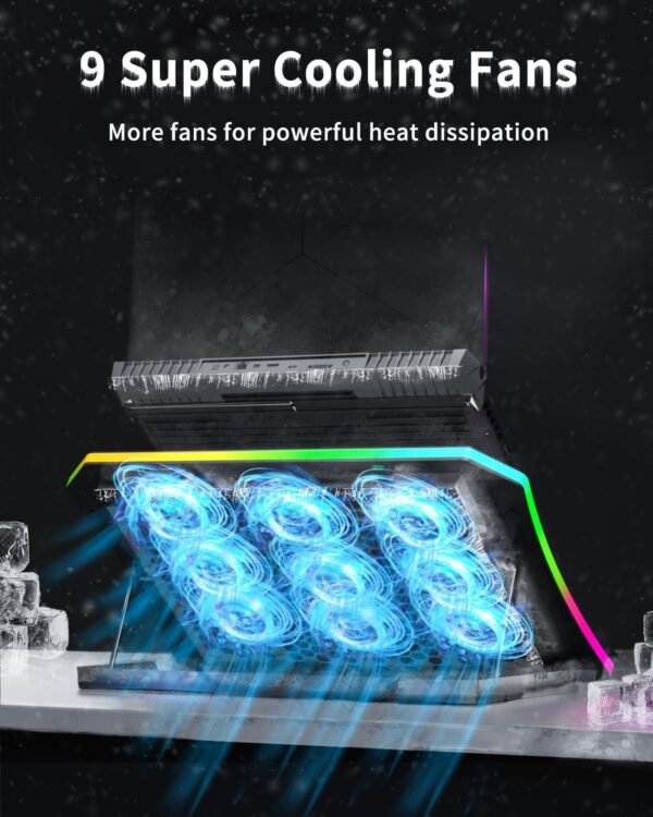 Gaming Laptop Cooling Pad with 9 Quiet RGB Fans and Stand - Image 2