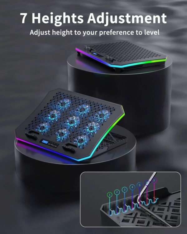 Gaming Laptop Cooling Pad with 9 Quiet RGB Fans and Stand - Image 3