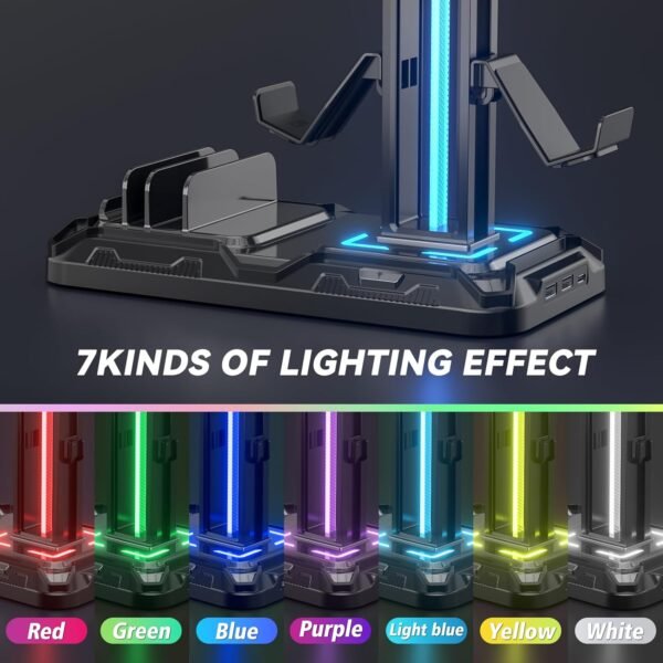 Headset Stand with Charging Station – Detachable Controller Holder with 9 Light Modes - Image 4