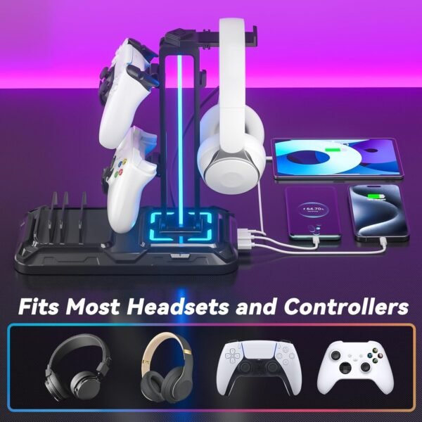 Headset Stand with Charging Station – Detachable Controller Holder with 9 Light Modes - Image 5