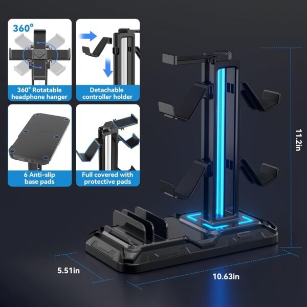 Headset Stand with Charging Station – Detachable Controller Holder with 9 Light Modes - Image 6