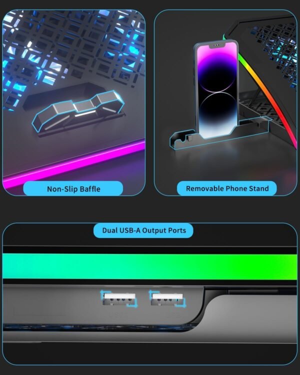 Gaming Laptop Cooling Pad with 9 Quiet RGB Fans and Stand - Image 7