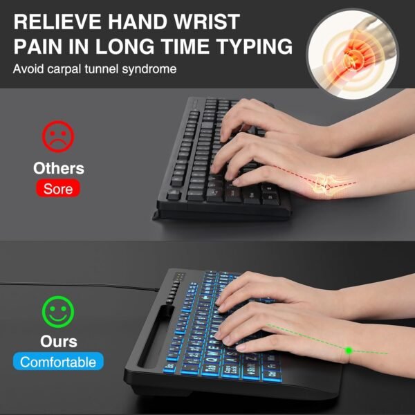 Large Print Backlit USB Keyboard with Wrist Rest and Phone Holder - Image 4