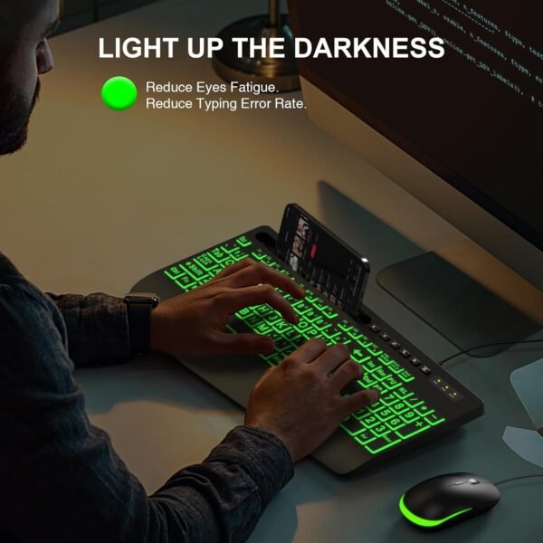 Large Print Backlit USB Keyboard with Wrist Rest and Phone Holder - Image 7