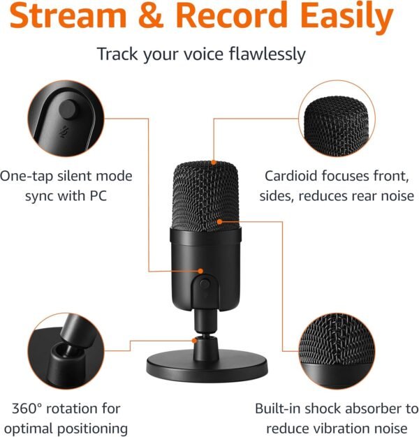 USB Condenser Microphone with Adjustable Stand for Streaming & Recording - Image 2